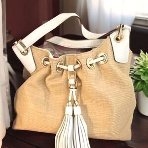 MICHAEL Michael Kors Tan and White Shoulder Bag